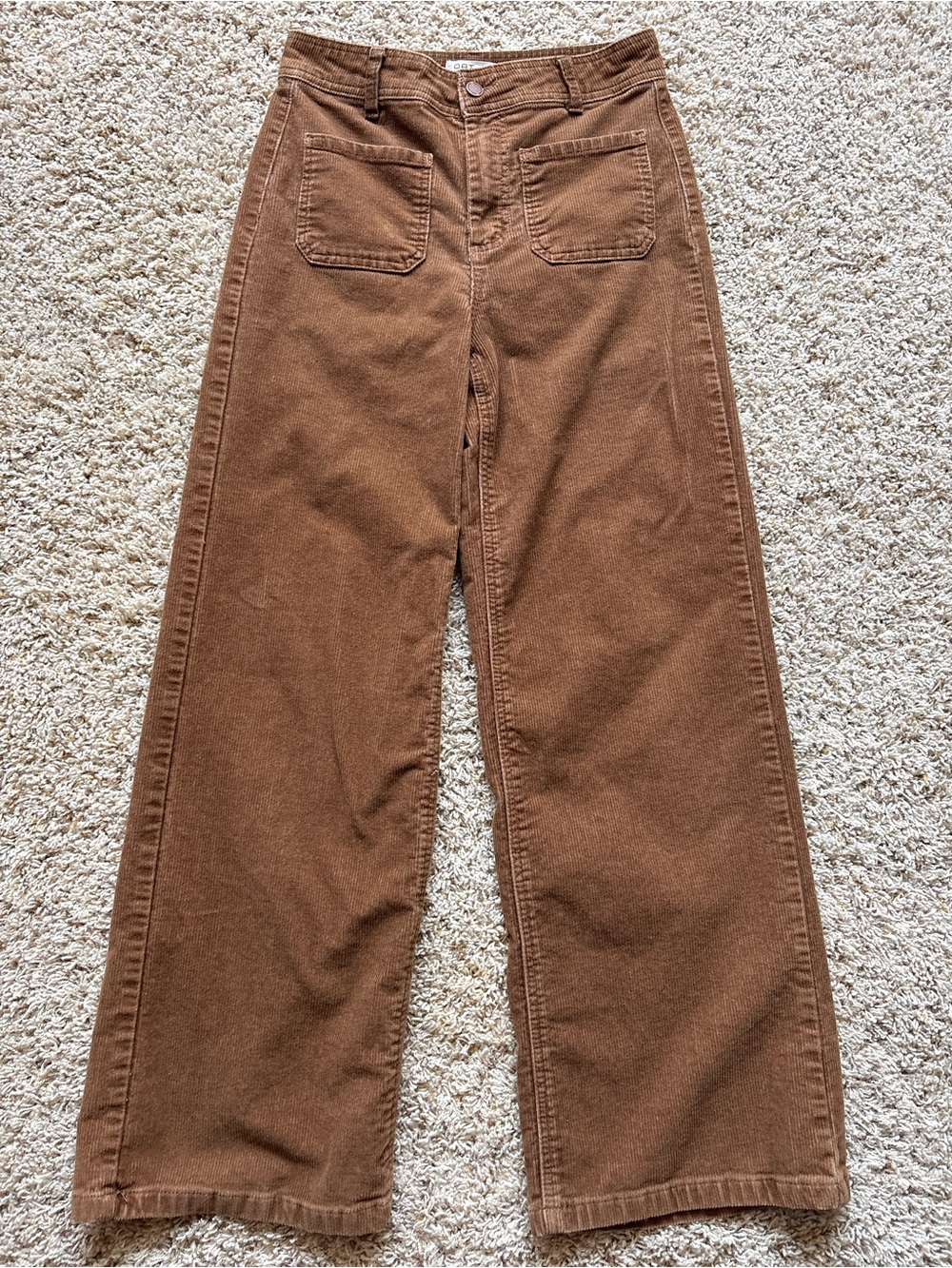 Oat New York High-Waisted Wide Leg Brown Corduroy Patch Pockets Pants Sz 6/28